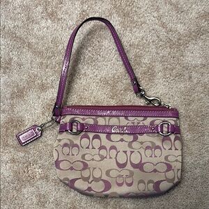Coach Signature Canvas Wristlet - Pink and Tan